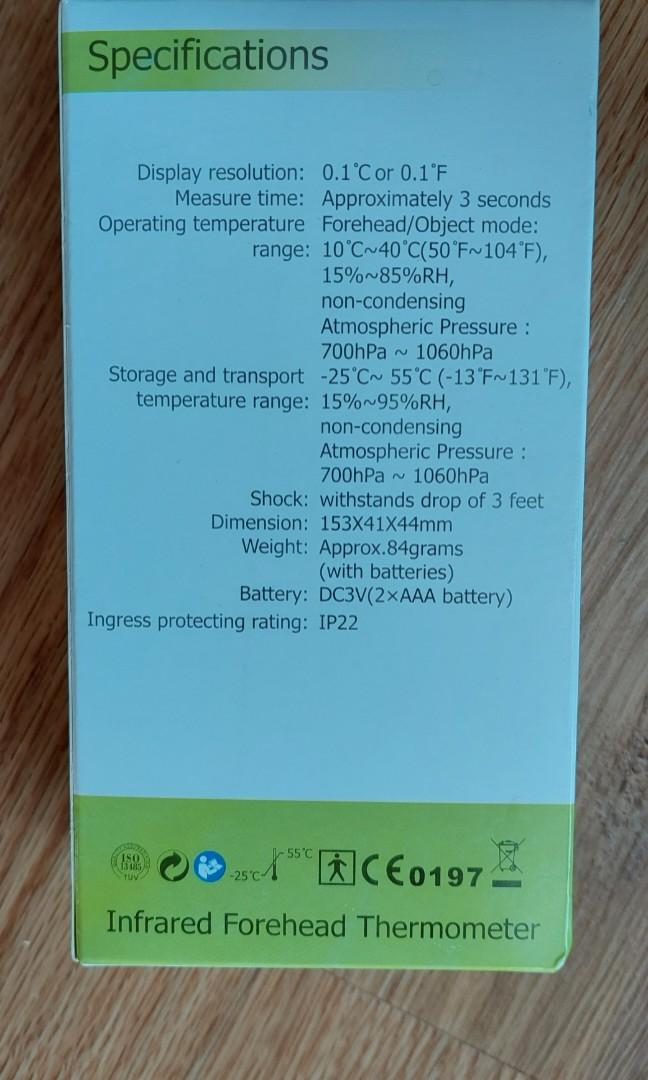 Sejoy infrared forehead thermometer DET306, Health & Nutrition