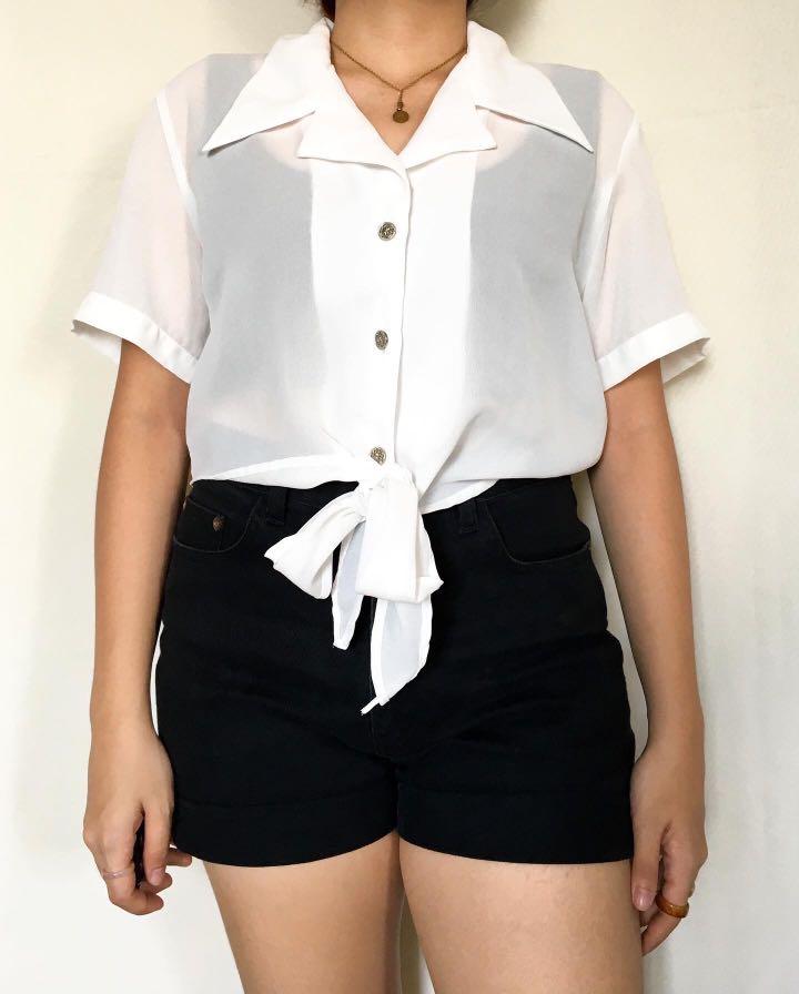 White see through tie knot polo