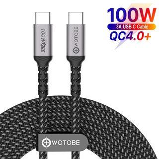 WOTOBE USB C Cable 100W Type-C 5A E-Mark super Fast Charging 2.0 Nylon Braided Cord for MacBook iPad xiaomi mobile phone cable