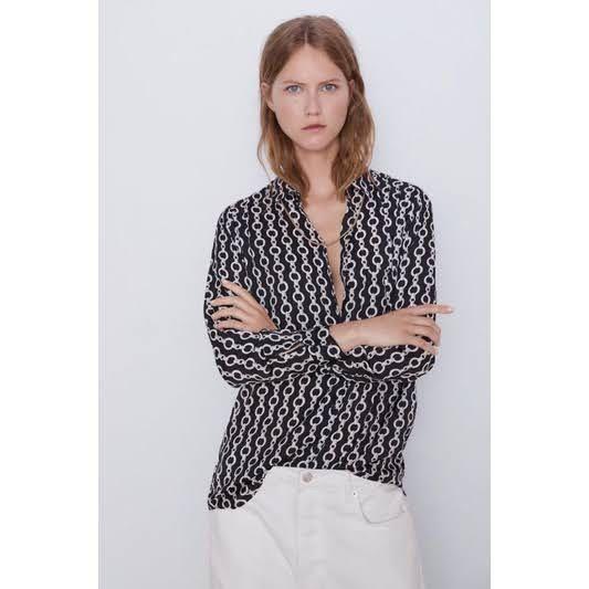 Zara chain print shirt, Fesyen Wanita 