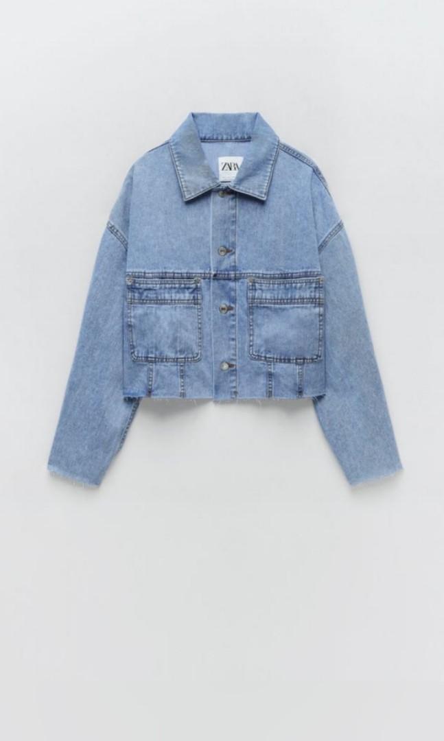 Zara crop denim jacket with big pocket