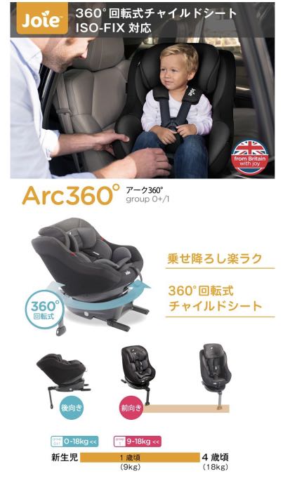 95%新）日版Joie 車安全座椅Arc360 car seat（isofix,360度轉動