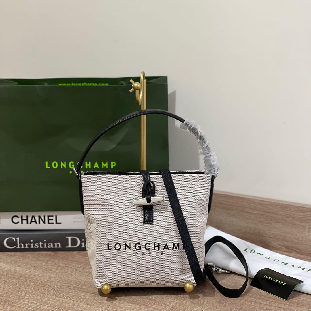 Longchamp Roseau Logo Bucket Bag Ecru