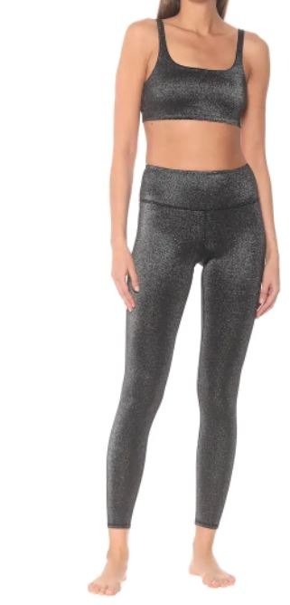 ALO Yoga Black/Silver Metallic High Waisted Full Length Glitter Leggings XS