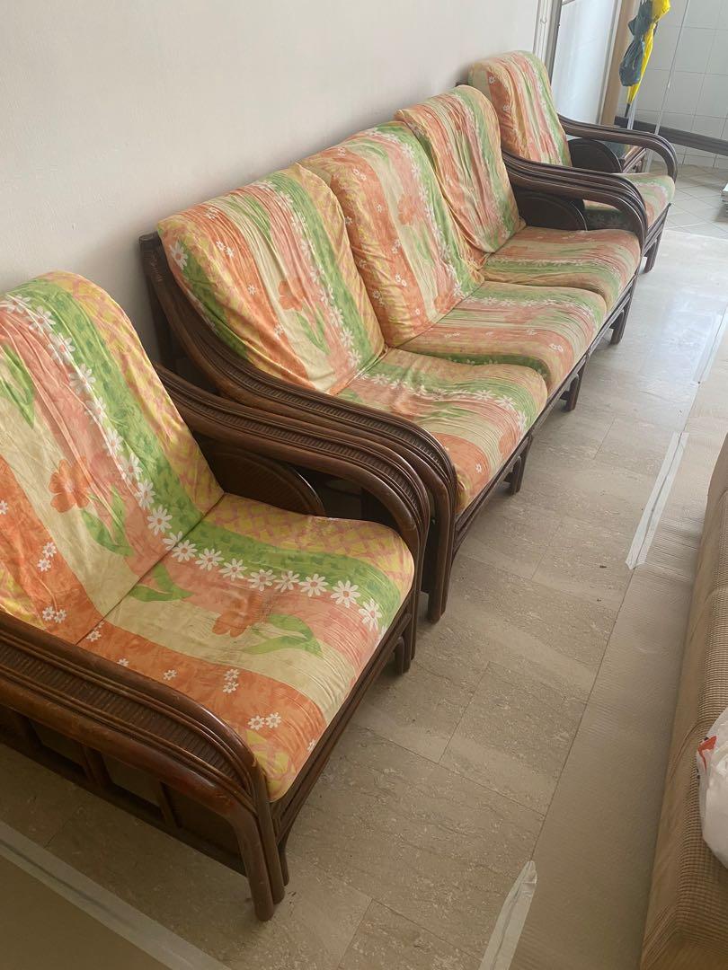 Antique Rattan Sofa Set (3+2), Furniture & Home Living, Furniture