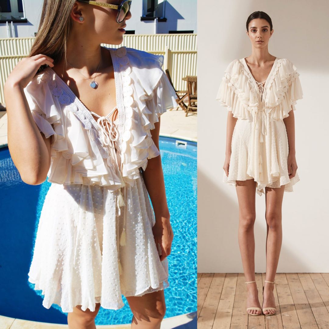AU6 8 BNWT Shona Joy Stella Ruffled Drawstring Mini Dress