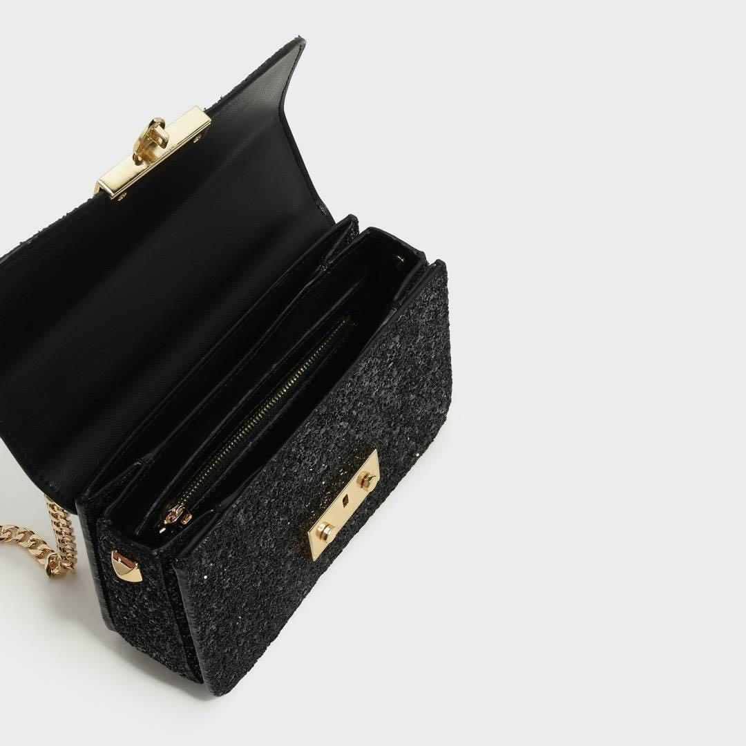 Charles Keith glitter push lock handbag Women s Fashion Bags
