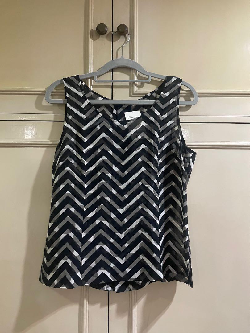 Chevron top with button back (Category: Sleeveless) located in Quezon City. Submitted by jujuloco (Listing ID 1153346445, Image 1). Description: Brand new chevron top with dot designs Size small Sleeveless Button back but can also be worn as front. No tag to show which side back or front. Fabric is a bit sheer but not very. Selling at good price. See tag srp is equal to 1650 php in pesos. Gcash and bpi Buyer covers shipping cost.
