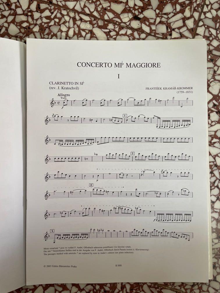 Krommer Concerto Op36 琴譜 單簧管譜, 興趣及遊戲, 音樂、樂器 & 配件, 音樂與媒體 樂譜