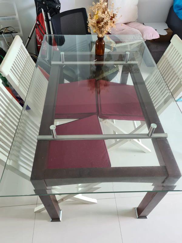 GLASS DINING TABLE , no chairs, Furniture & Home Living, Kitchenware