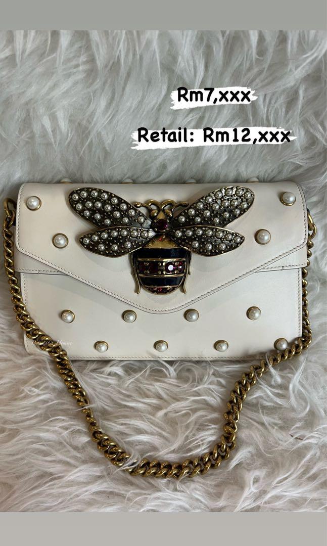 White gucci bee hotsell bag