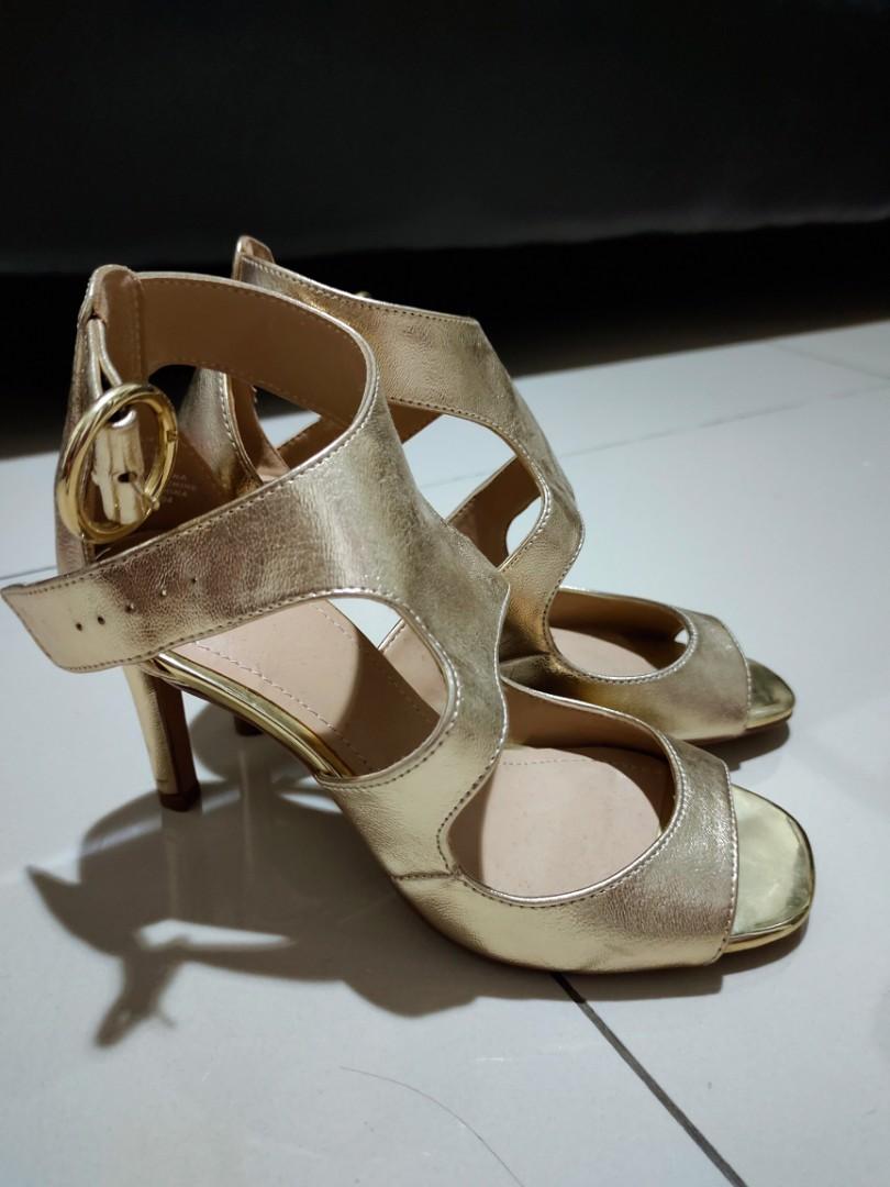 H\u0026M Gold Heels, Fesyen Wanita, Sepatu 