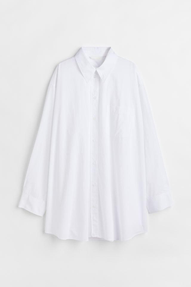 H&M OVERSIZED WHITE SHIRT, Women's Fashion, Tops, Shirts on Carousell