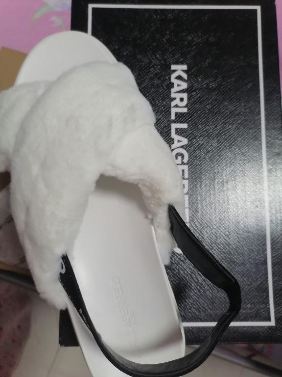White faux cheap fur sliders