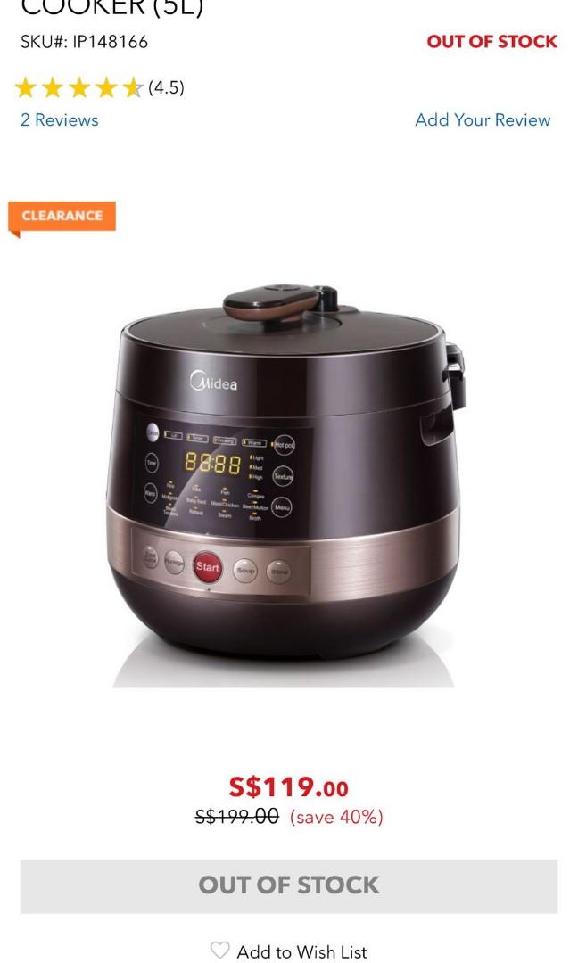 MIDEA MYCS5039P PRESSURE COOKER 5L Brand New Display Set 75 TV