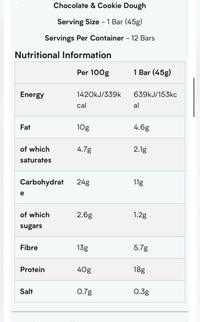 myprotein chocolate and cookie dough lean protein bar, Health