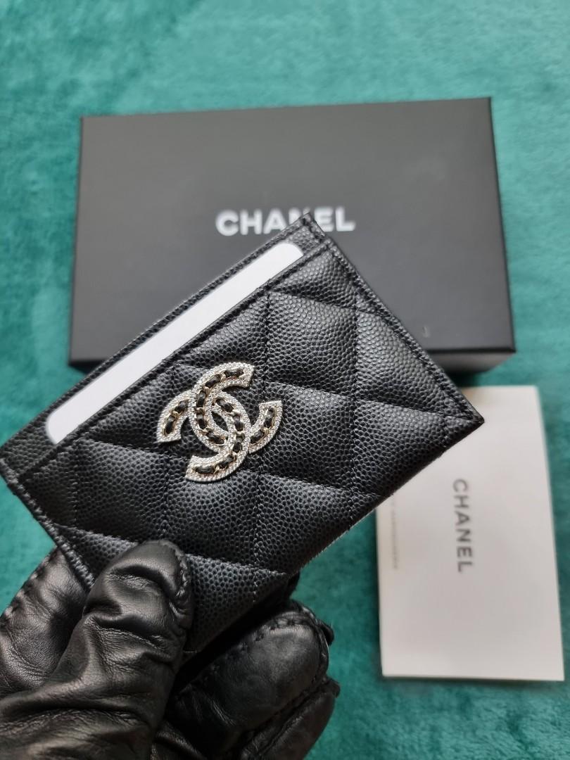 New Season 22 Rare Chanel 19 Black caviar card case/ card holder