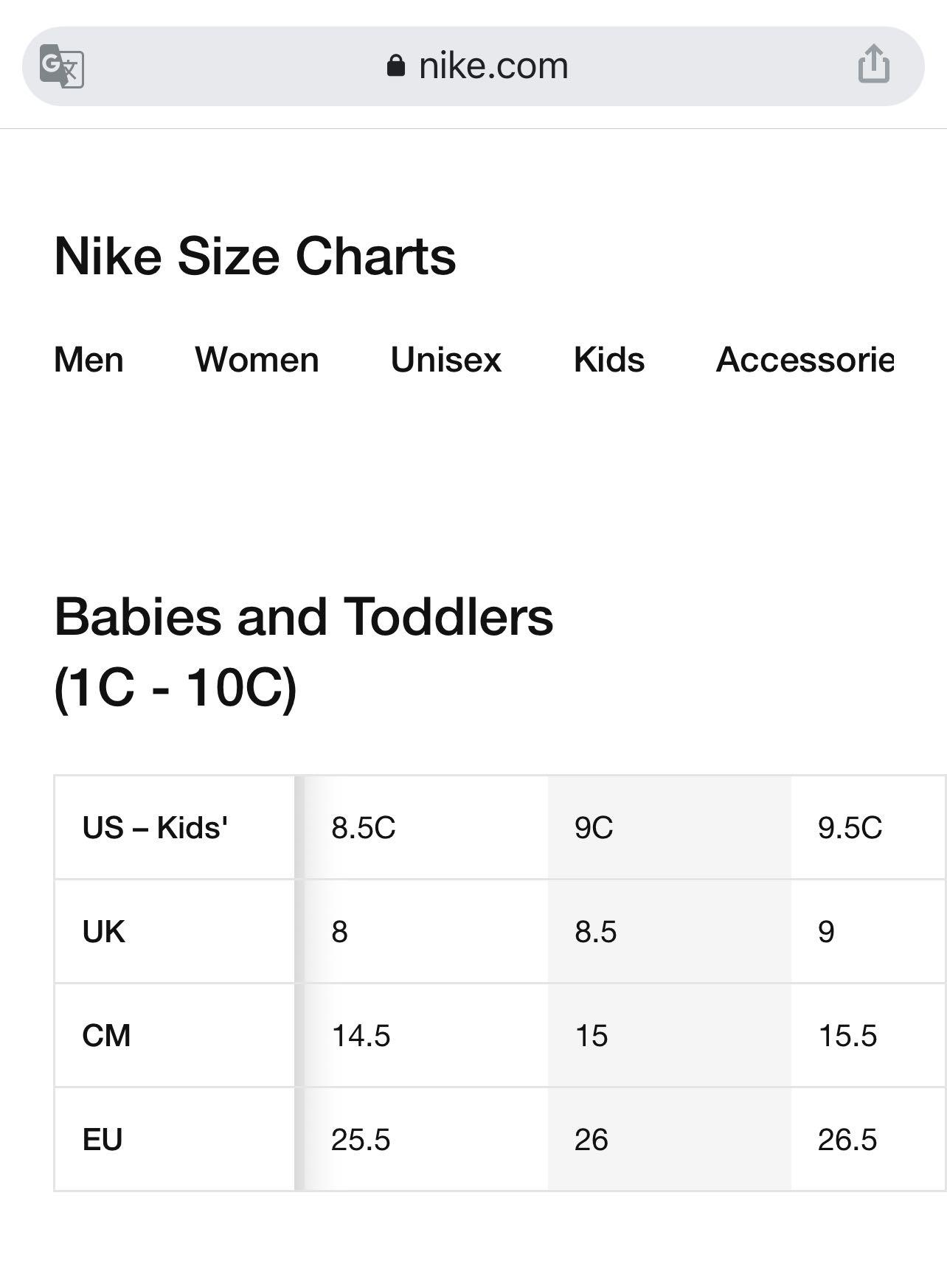 Nike size 9c sale