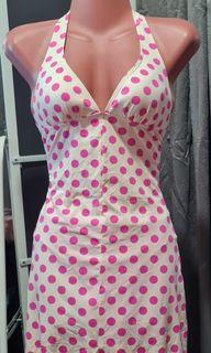Polka Dots Pink White One Piece Dress Swimsuit Size Small