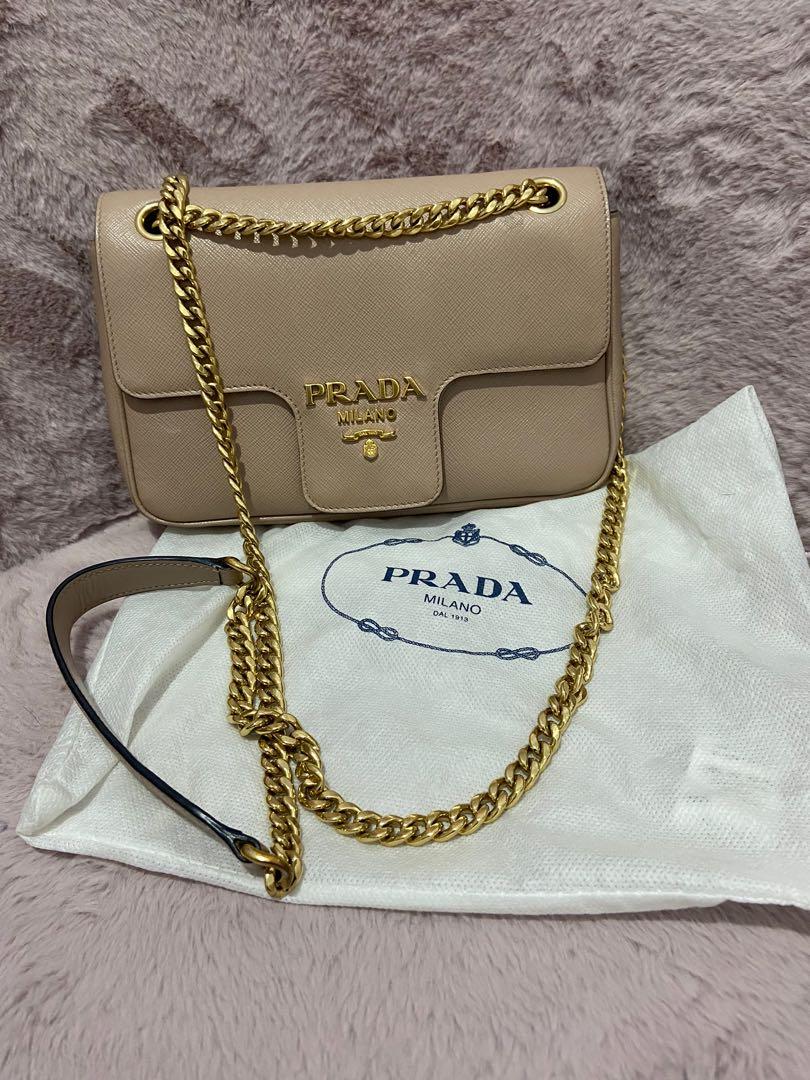 Prada Pattina Shoulder Chain BLACK Saffiano Leather Bag, Fesyen Wanita, Tas  & Dompet di Carousell