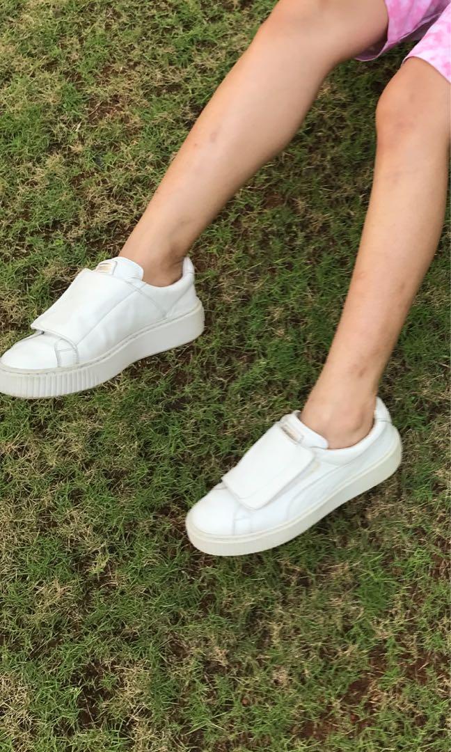 puma white slip ons