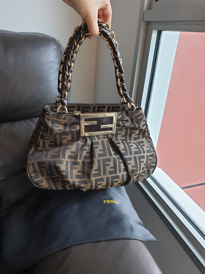 FENDI VINTAGE FF MONOGRAM ZUCCA TOP HANDLE BAG TOBACCO