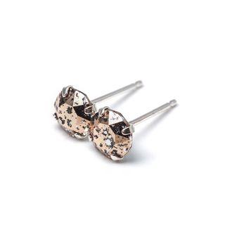 Rose Gold "Meteorite" Swarovski Crystal Stud Earrings - Sterling Silver - 5mm, 6mm 8mm round - Gold Patina Earrings - Glittering Gold Retro