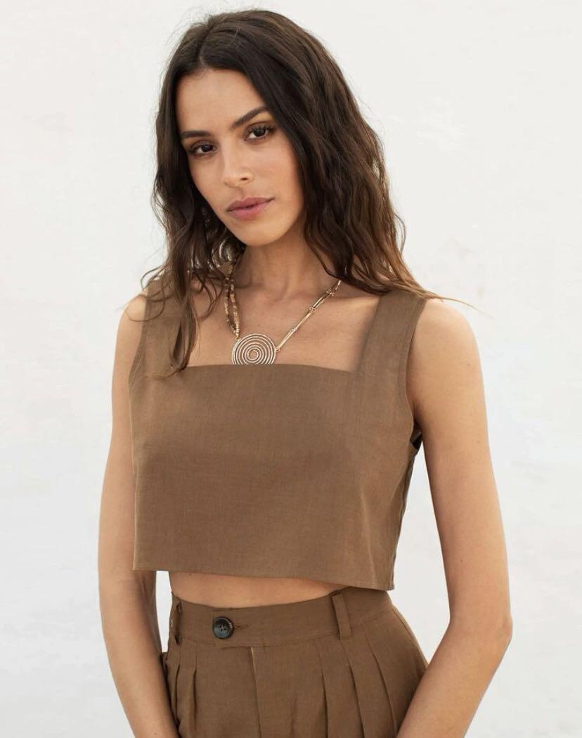 SHEIN Linen cropped top, Women's 