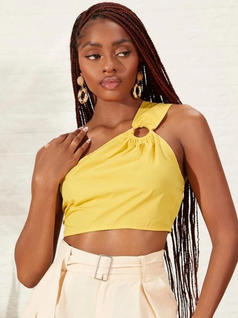 Shein Yellow One Shoulder Top, Women's 