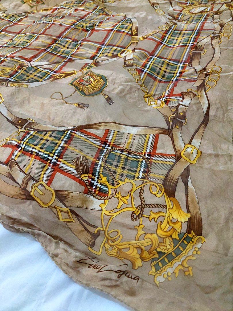 Foulard Carré TINO COSMA 100% Soie Vintage - Marron - Occasion Très Bon état