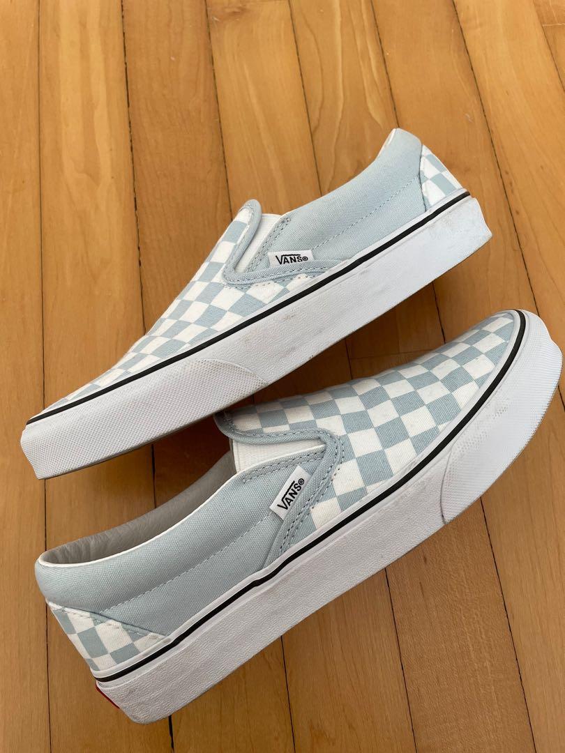 Baby blue checkered online vans slip ons