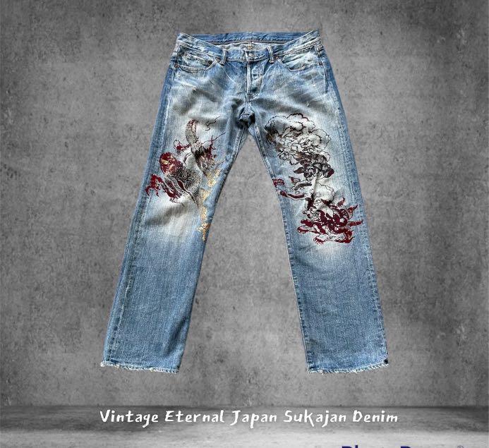 Vintage Eternal Japan Sukajan Dragon Denim, Men s Fashion, Bottoms, Jeans on