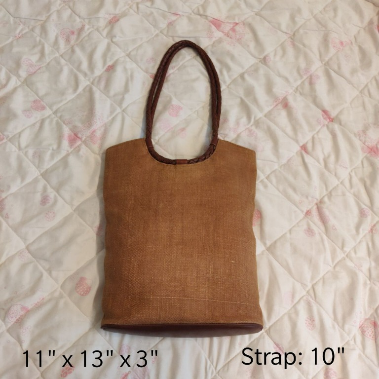 Vintage Thrifted Fossil Woven Genuine Leather Canvas Tote Bag, Women's