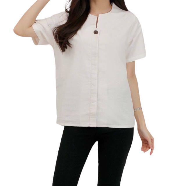 White Short Sleeve Blouse, Fesyen 