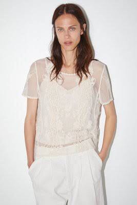 Zara Beige See Through Top, Fesyen 