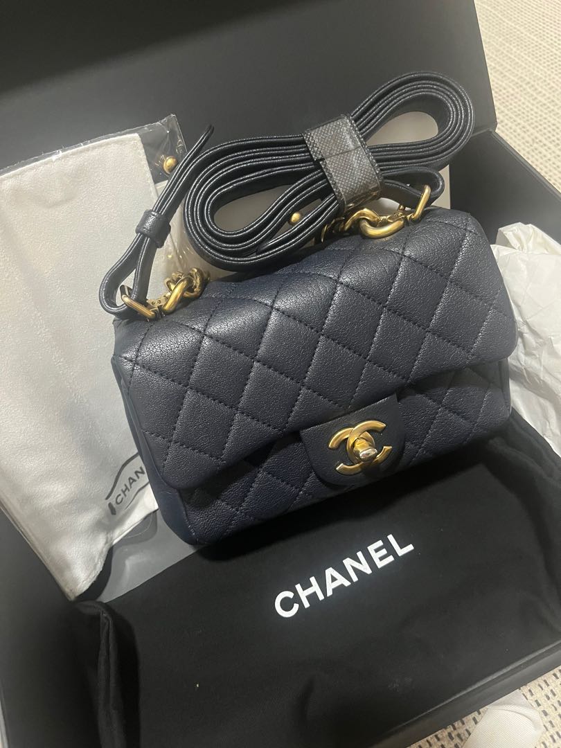 ✓Authentic CHANEL Quilted Mini Trapezio Navy Blue Flap Bag GHW, Luxury, Bags  & Wallets on Carousell