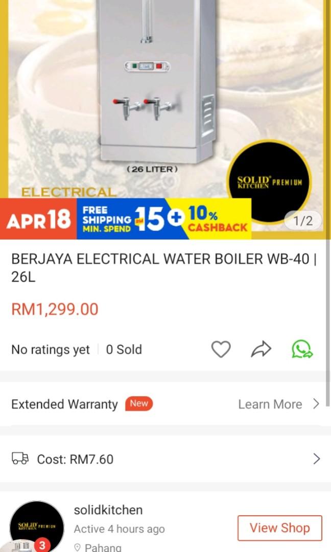 BERJAYA ELECTRIC WATER BOILER 26L With Standee, Everything Else, Others