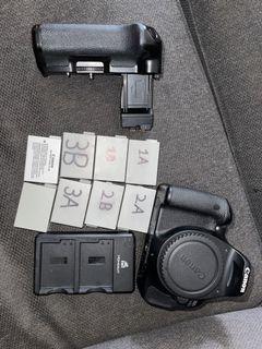Canon 600D + EF 50mm F1.8 STM with battery grip and 8 batteries