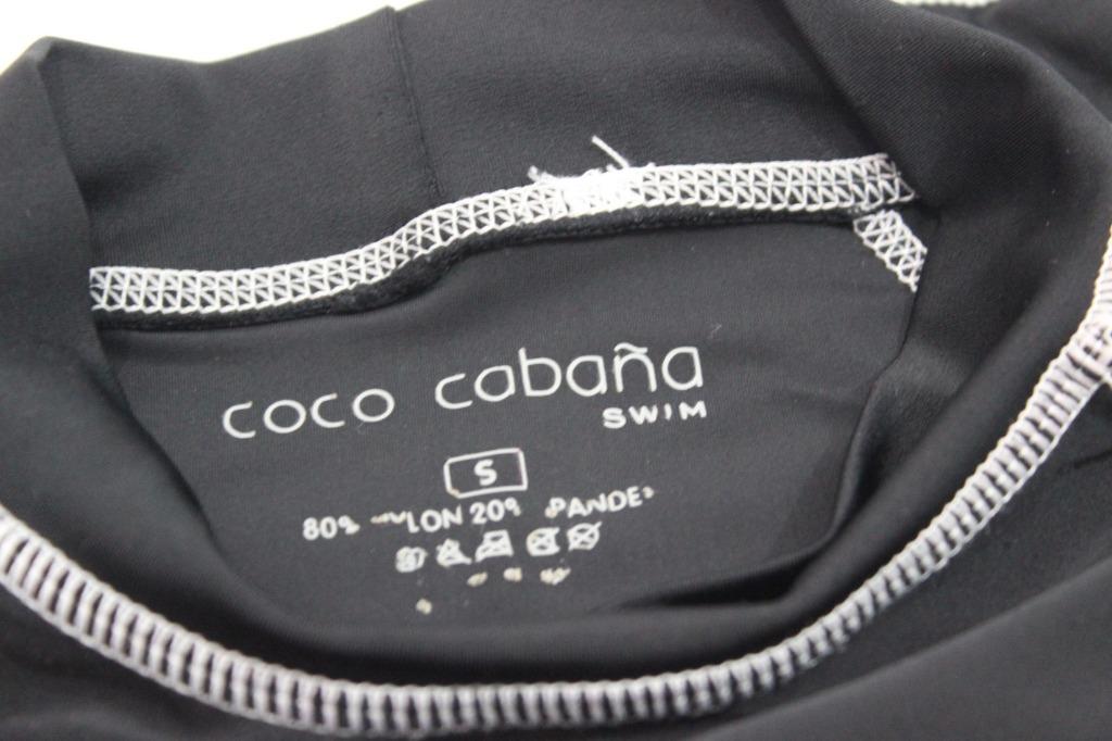 coco cabana black short sleeve rash guard with white stitches, Women's ...