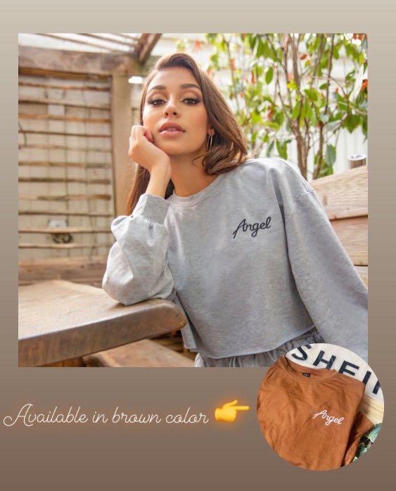 Drop shoulder letter embroidered ripped hem pullover Women s