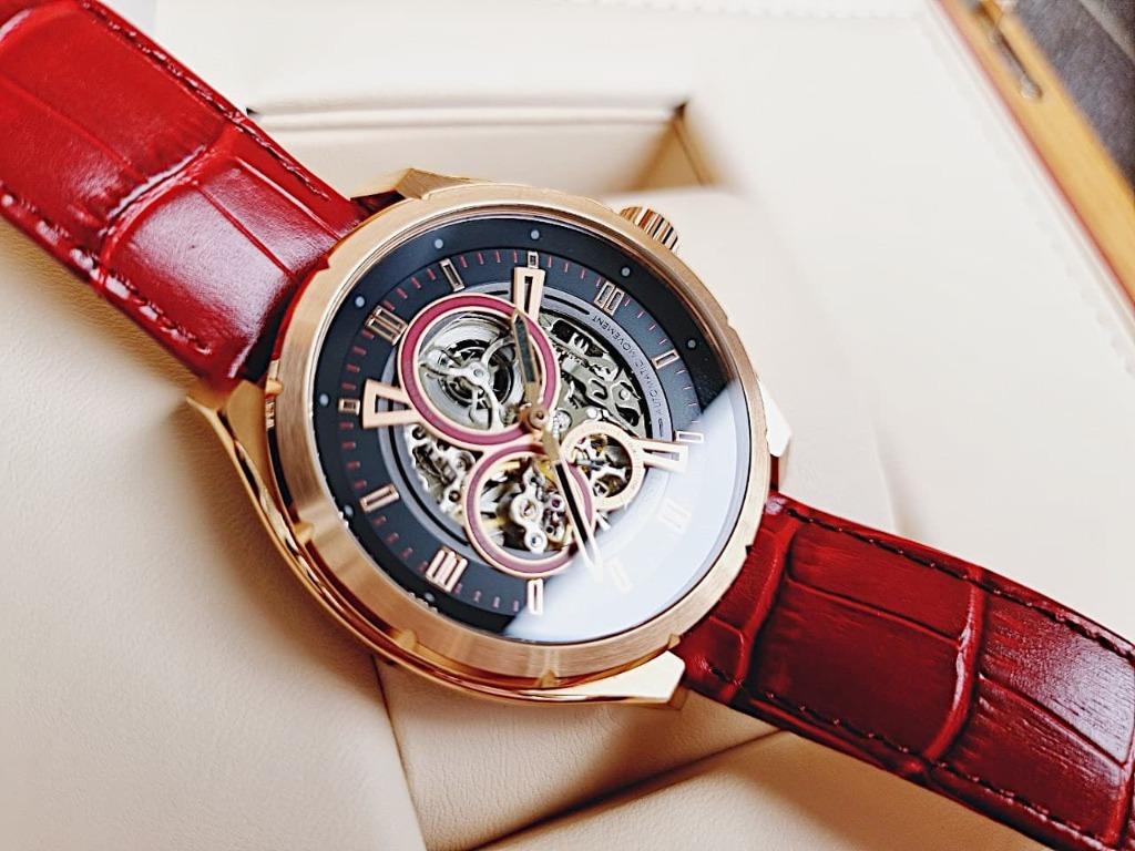 Fossil BQ2660 Evanston Automatic Red Leather Black Dial Rose Gold Casing Analog Watch