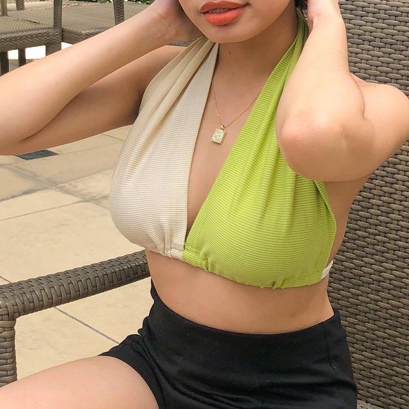 green & beige halter top (Category: Blouses) located in Marikina City. Submitted by pugsonclouds (Listing ID 1153547869, Image 1). Description: - only used twice - dm for more info .