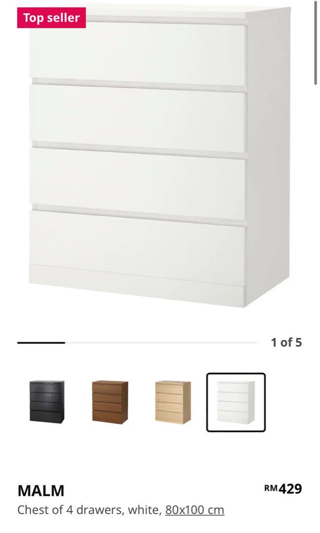 Ikea Malm 4 drawers white, Furniture & Home Living, Furniture, Shelves, & Racks on