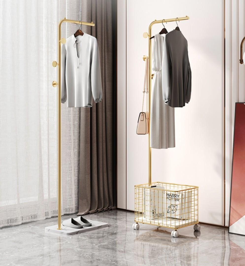[INSTOCK] Nordic Gold Laundry Basket with Standing Rack, Furniture