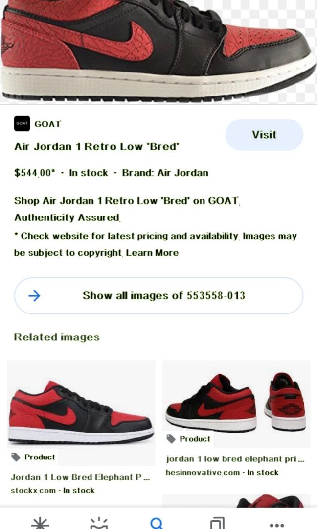 Jordan 1 Low Bred Elephant Print, Men's Fashion, Footwear, Sneakers on