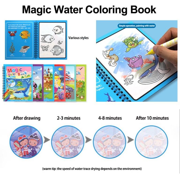 Coolplay Reusable Magic Water Drawing Book Coloring Book  Doodle - Magic colouring book with pen