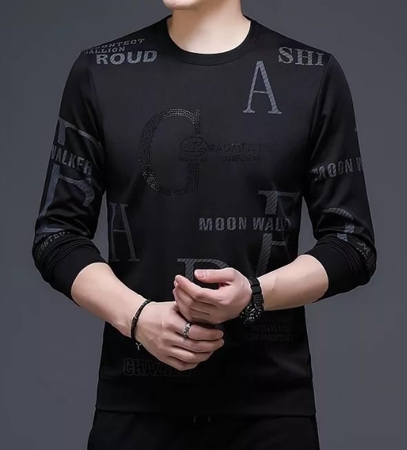 LIMITED ! Spring Autumn Black T Shirt Men Long Sleeve O-neck