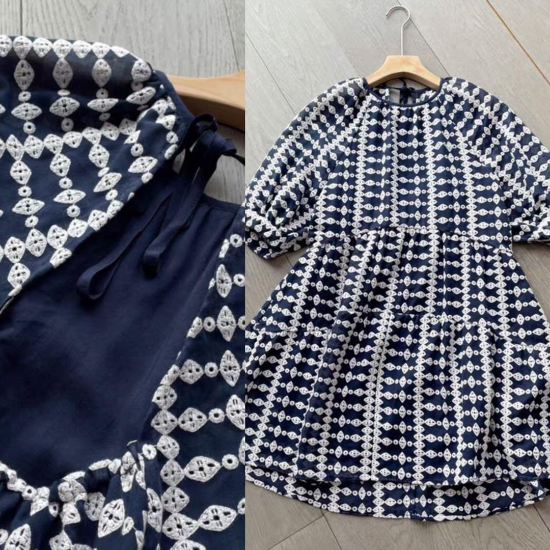 MAJE Ridol Embroidery Puff Sleeves Dress, blue, Women's Fashion ...