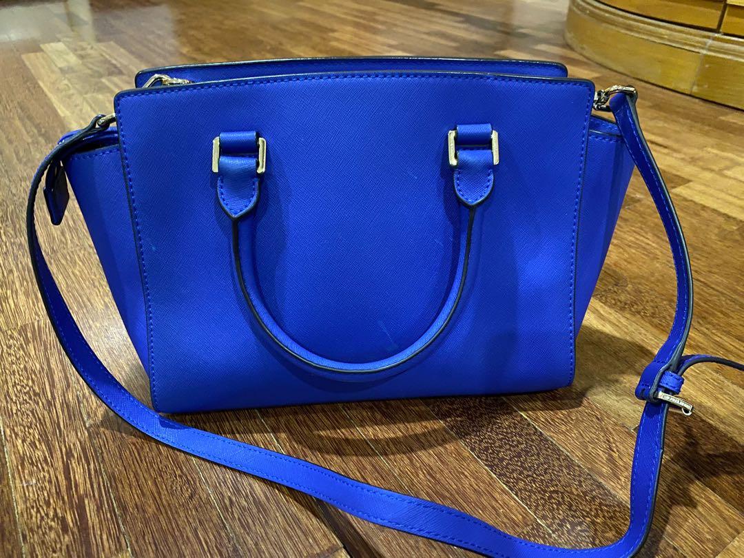 Michael Kors blue leather handbag tote, Luxury, Bags & Wallets on Carousell