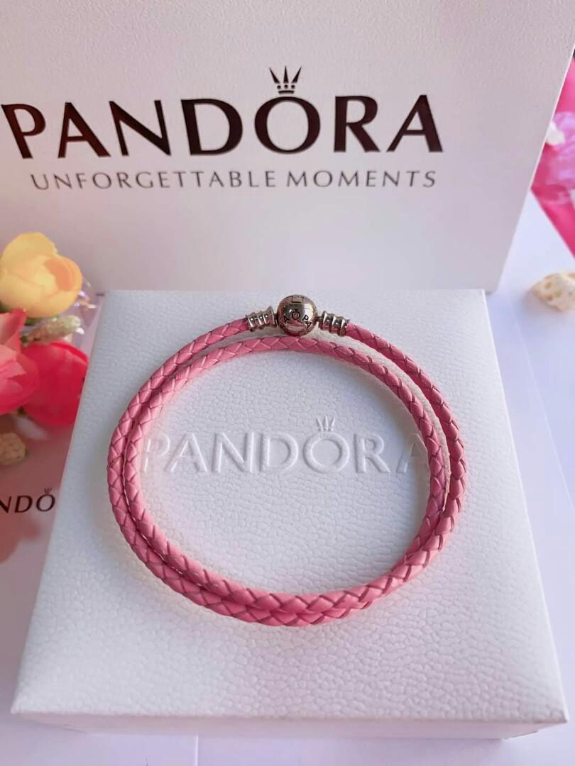 Pandora pink double leather bracelet hot sale